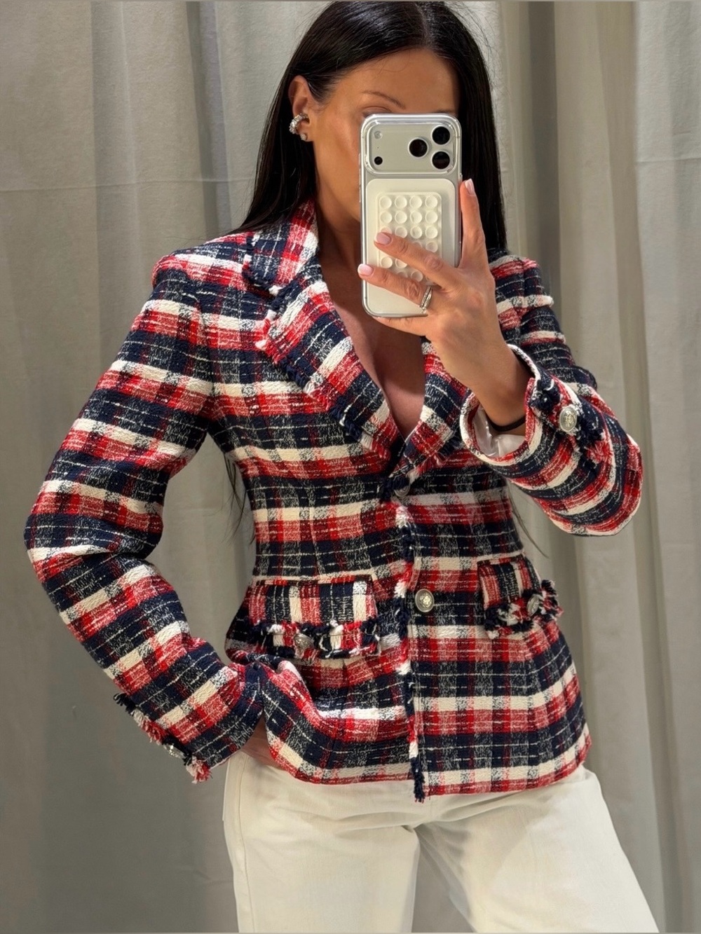 New ZARA Plaid Peplum Tweed Jacket